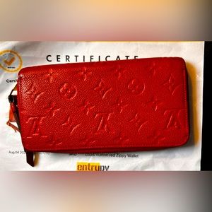 Authentic LOUIS VUITTON Empreinte Zippy Wallet Scarlet